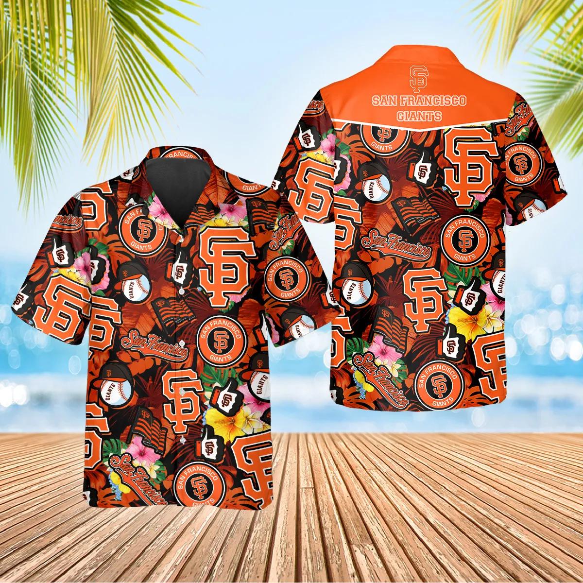 San Francisco Giants Tropical Logo Collage Hawaiian Shirt - TeeAloha