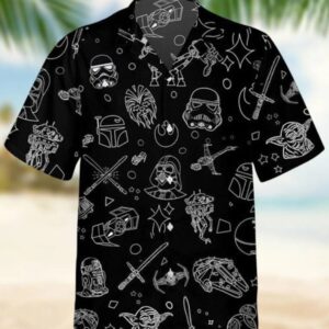 Star Wars Black Hawaiian Button Down Shirt Unisex Adults S 5xl 1