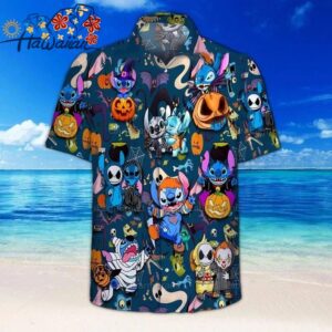Stich And Horror Movie Character Halloween Hawaiian Shirt 1