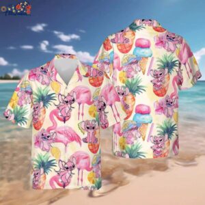 Stitch Tropical Pineapple Flamingo Hawaiian Button Down Shirt Unisex Adults S 5x 1