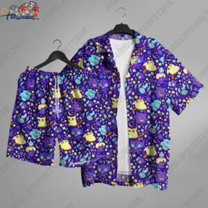 Gengar Mimikyu Ghost Hawaiian Button Up Shirt Anime Gengar Mimikyu Shirt Gifts 1