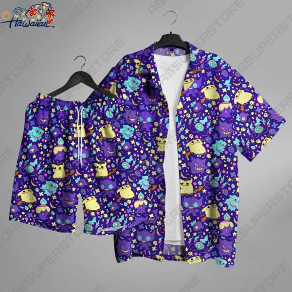 Gengar Mimikyu Ghost Hawaiian Button Up Shirt Anime Gengar Mimikyu Shirt Gifts 1