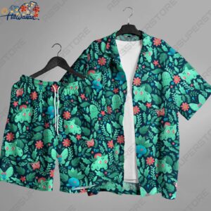 Bulbasaur Oddish Hawaiian Button Up Shirt Japanese Anime Hawaii Shirt Gift 1