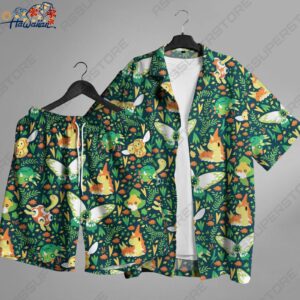 Butterfree Shuckle Hawaiian Button Up Shirt Shuckle Hawaii Butterfree Shirt 1