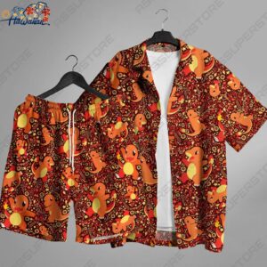 Charmander Hawaiian Japanese Anime Button up Shirt Summer Hawaiian Fire 1