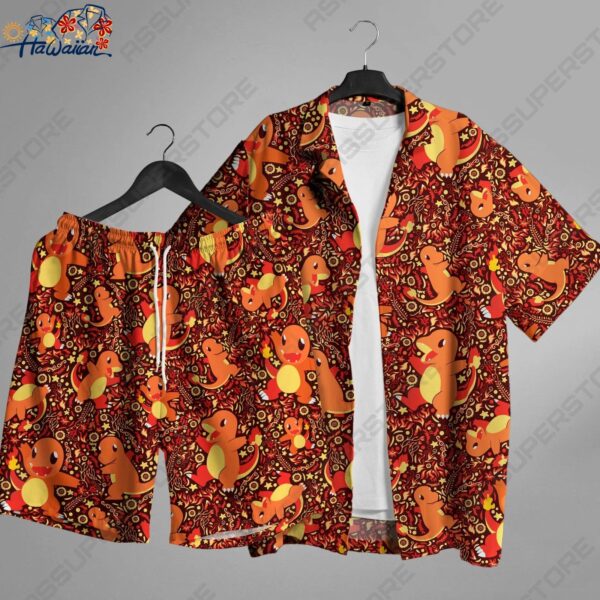 Charmander Hawaiian Japanese Anime Button up Shirt Summer Hawaiian Fire 1