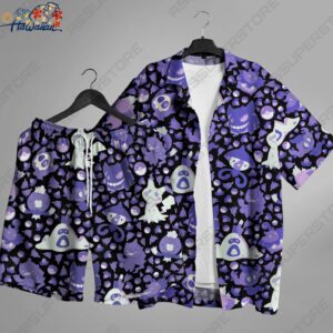 Gengar Mimikyu Ghost Hawaiian Button Up Shirt Japanese Anime Shirt Gift 1