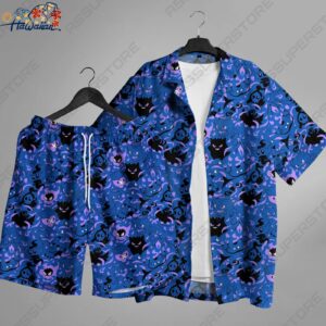 Gengar Mimikyu Hawaiian Button up Shirt Japanese Anime Hawaii Set Gifts 1