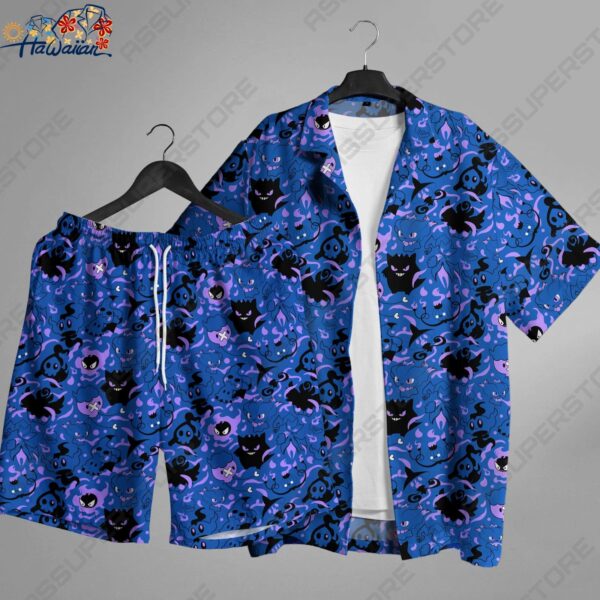 Gengar Mimikyu Hawaiian Button up Shirt Japanese Anime Hawaii Set Gifts 1