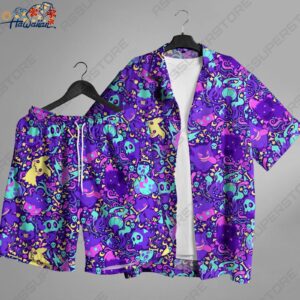 Gengar Mimikyu Ghost Hawaiian Button up Shirt Gengar Mimikyu Ghost Shirt Gift 1