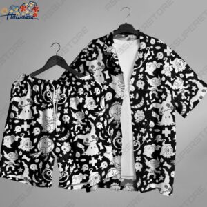 Gengar Mimikyu Hawaiian Button Up Shirt Summer Gengar Mimikyu Ghost Hawaii 1