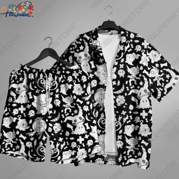Gengar Mimikyu Hawaiian Button Up Shirt Summer Gengar Mimikyu Ghost Hawaii 1