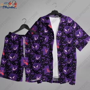 Gengar Hawaiian Button up Shirt Gengar Ghost Shirt Gift 1