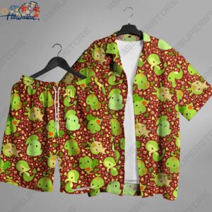 Chikorita Treecko Hawaiian Button up Shirt Grass Type Chikorita Treecko Summer 1