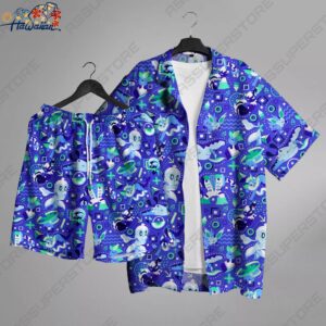 Lotad Meowstic Hawaiian Button up Shirt Japanese Anime Hawaii Set Meowstic 1