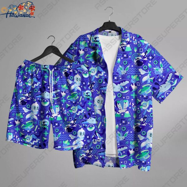 Lotad Meowstic Hawaiian Button up Shirt Japanese Anime Hawaii Set Meowstic 1