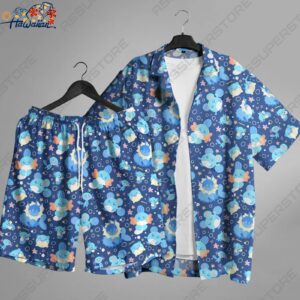 Mudkip Hawaiian Japanese Anime Wooper Button up Shirt Mudkip Water Fun Summer 1