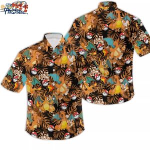 P0kem0n Charmander Hawaiian Pattern Hawaii Shirt Aloha Anime Charizard Button 1