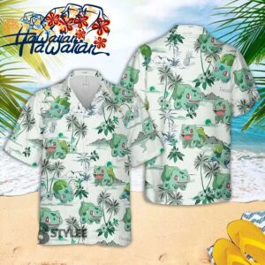 P0kemon Hawaiian Shirt Summer Beach Bulbasaur Pokem0n Palm Tree Aloha Button Up 1
