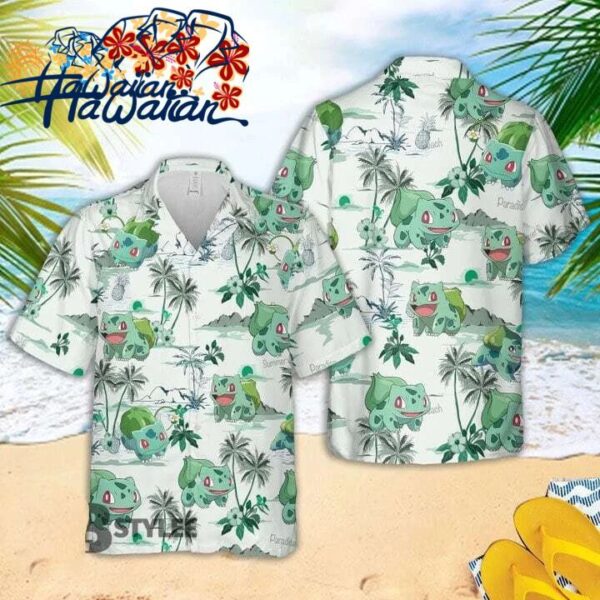 P0kemon Hawaiian Shirt Summer Beach Bulbasaur Pokem0n Palm Tree Aloha Button Up 1