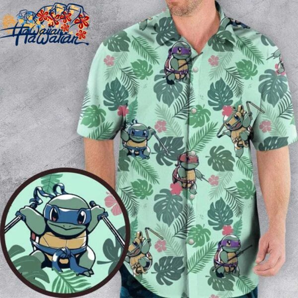 P0kemon Ninja Squirtle Hawaiian Shirt Aloha Anime Blastoise Button Up Shirt 1