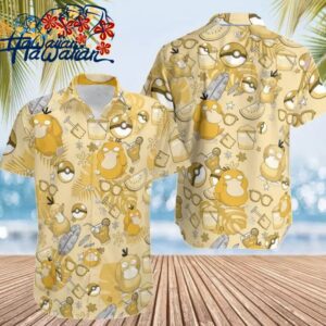 P0kemon Psyduck Hawaiian Pattern Hawaii Shirt Aloha Anime Psyduck Button Up Shi 1