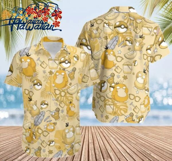 P0kemon Psyduck Hawaiian Pattern Hawaii Shirt Aloha Anime Psyduck Button Up Shi 1