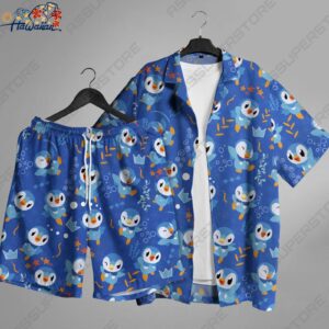 Piplup Hawaiian Shirt Japanese Anime Button up Shirt Water Piplup Shirt Gift 1