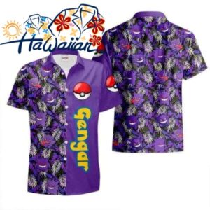 Pkm Gengar Hawaiian Shirt Button Up Shirt Gengar Ghost Birthday Shirt Japanes 1