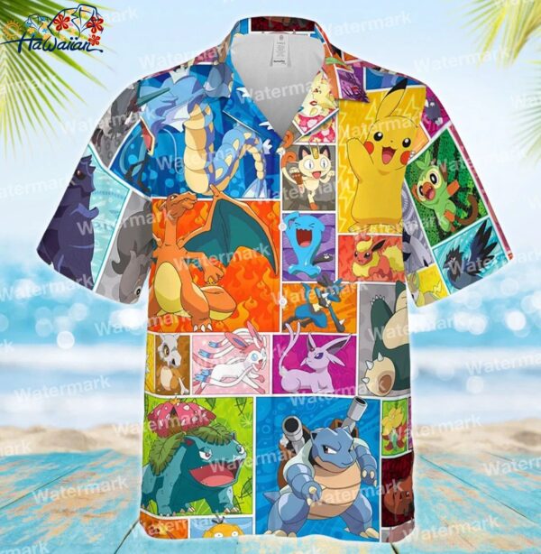 Pokem0n Hawaiian Shirt Monster Anime Aloha Shirt Button Down Summer Trip Famil 1
