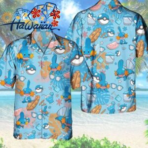 Pokem0n Mudkip Hawaiian Pattern Hawaii Shirt Aloha Anime Mudkip Button Up Shirt 1