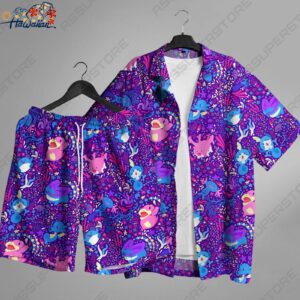 Psyduck Hawaiian Japanese Anime Button up Shirt Psyduck Hawaiian Psyduck Water 1