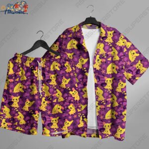 Shiny Mimikyu Ghost Hawaiian Button up Shirt Mimikyu Shirt Gift 1