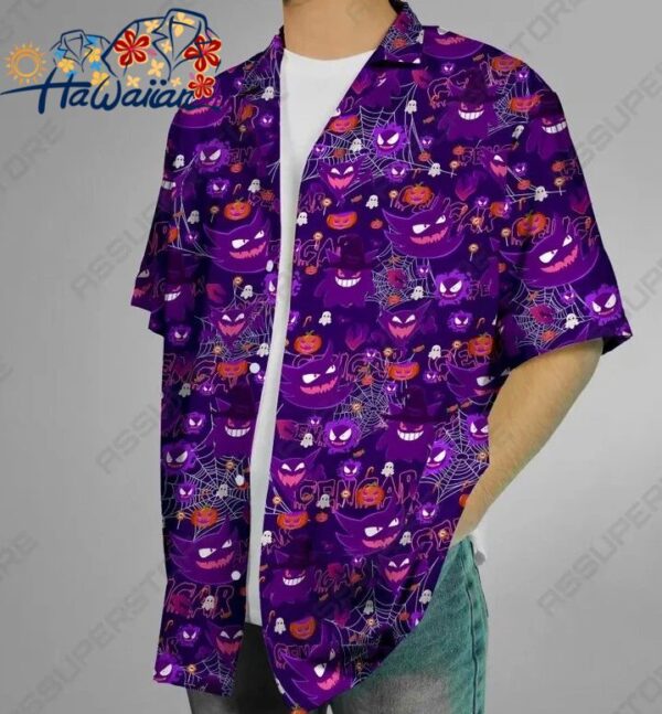 Gengar Hawaiian Button up Shirt Gengar Ghost Halloween Hawaii Shirt Gift 2