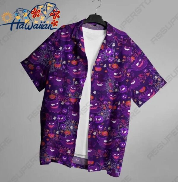 Gengar Hawaiian Button up Shirt Gengar Ghost Halloween Hawaii Shirt Gift 3
