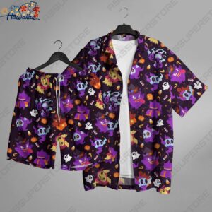 Gengar Mimikyu Ghost Hawaiian Button up Shirt Halloween Hawaii Shirt Gifts 1