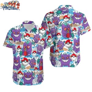 Geng.ar Pokem0n Hawaiian Shirt Pokem0n Hawaiian Shirt Geng.ar Button Up Shirt 1