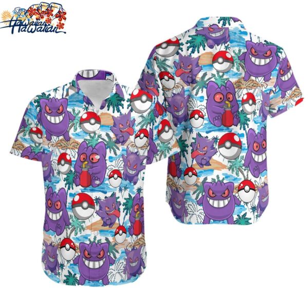 Geng.ar Pokem0n Hawaiian Shirt Pokem0n Hawaiian Shirt Geng.ar Button Up Shirt 1