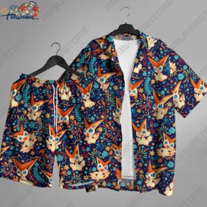 Victini Hawaiian Button Up Shirt Anime Hawaii Shirt Gift 1