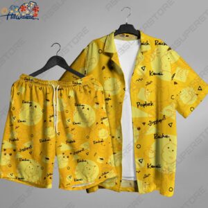 Yellow Pikachu Hawaiian Shirtjapanese Anime Pikachu Button Up Shirt Gifts 1