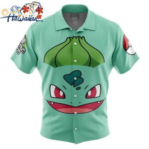 Bulbasaur Face Pokemon Button Up Hawaiian Shirt 1