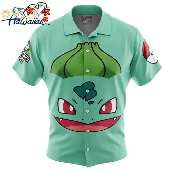 Bulbasaur Face Pokemon Button Up Hawaiian Shirt 1