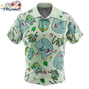 Bulbasaur Pattern Pokemon Button Up Hawaiian Shirt 1