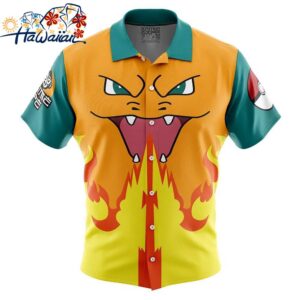 Charizard Face Pokemon Button Up Hawaiian Shirt 1