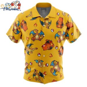 Charizard Pattern Pokemon Button Up Hawaiian Shirt 1