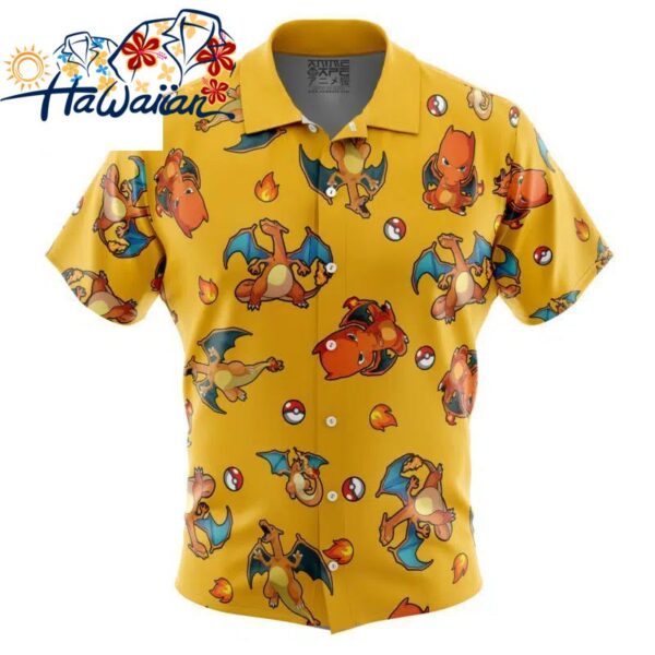 Charizard Pattern Pokemon Button Up Hawaiian Shirt S 1 1