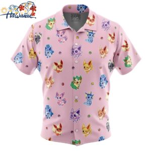 Chibi Eevelutions Pattern Pokemon Button Up Hawaiian Shirt 1
