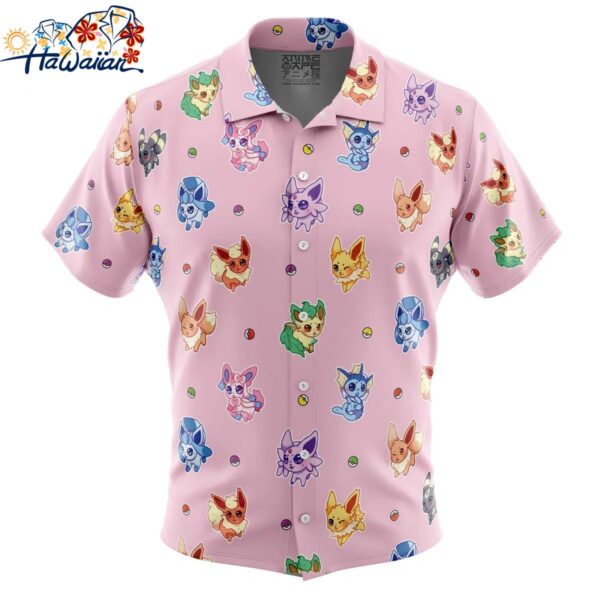 Chibi Eevelutions Pattern Pokemon Button Up Hawaiian Shirt 1