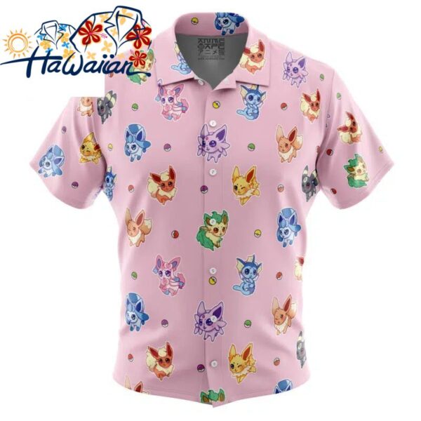 Chibi Eevelutions Pattern Pokemon Button Up Hawaiian Shirt S 1 1