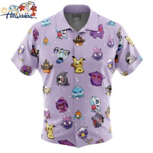 Chibi Ghost Pokemon Pattern Button Up Hawaiian Shirt 1